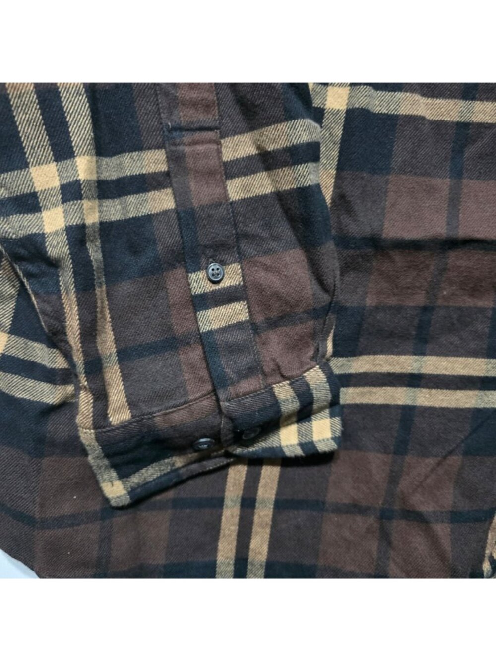 Izod Mens 3XL Plaid Button-Up Long Sleeve Shirt Brown Beige Cotton Flannel - Picture 4 of 7
